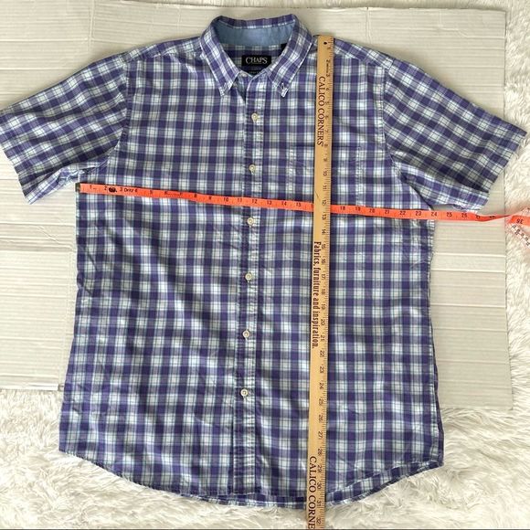 CHAPS Easy Care Purple Plaid Shirt Button Down Preppy Sharp Crest Logo Size L - Picture 9 of 11